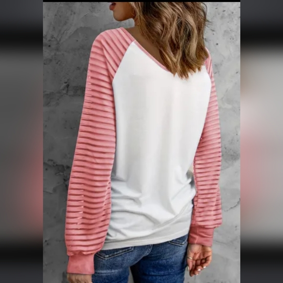 LAST THREE ❤️ Pink Valentines Flower Car Graphic Striped Long Sleeve Top - Picture 2 of 5